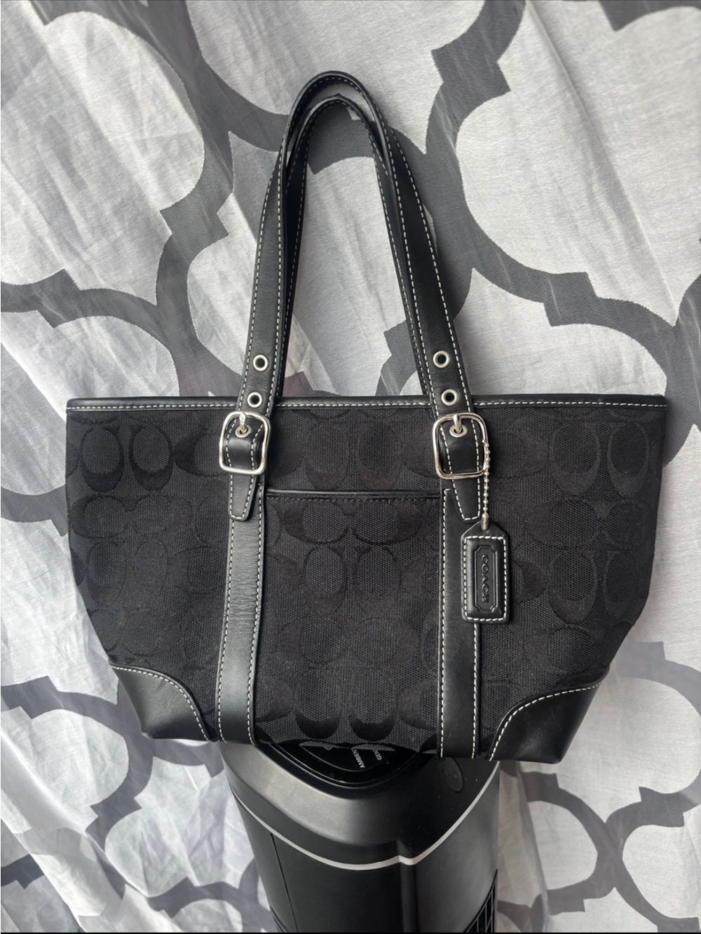 Coach Vintage Black Signature Canvas Tote with Leather Accents - Picture 2 of 4
